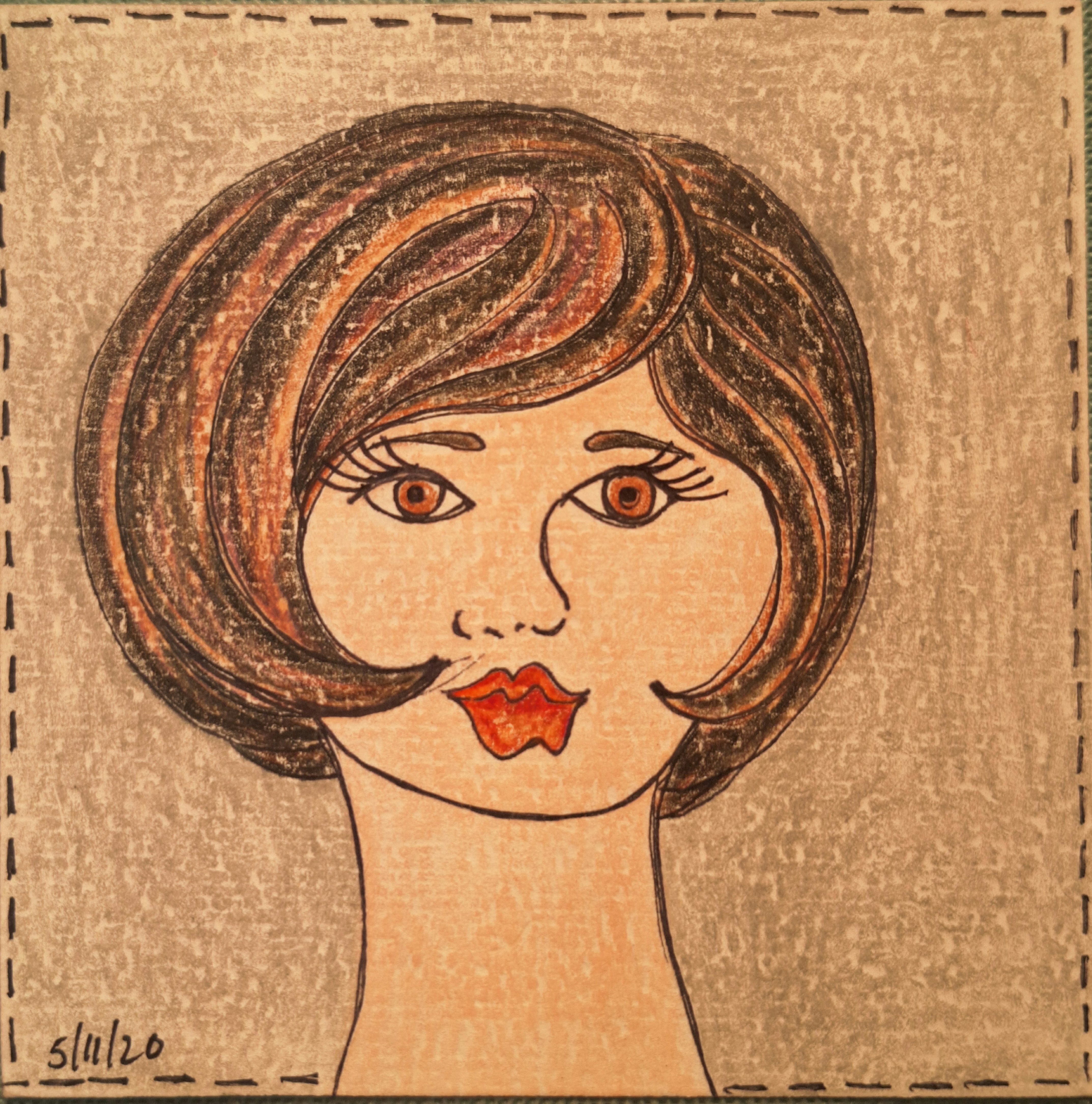 Cafe Girls hair-portrait tile with afro and earrings
