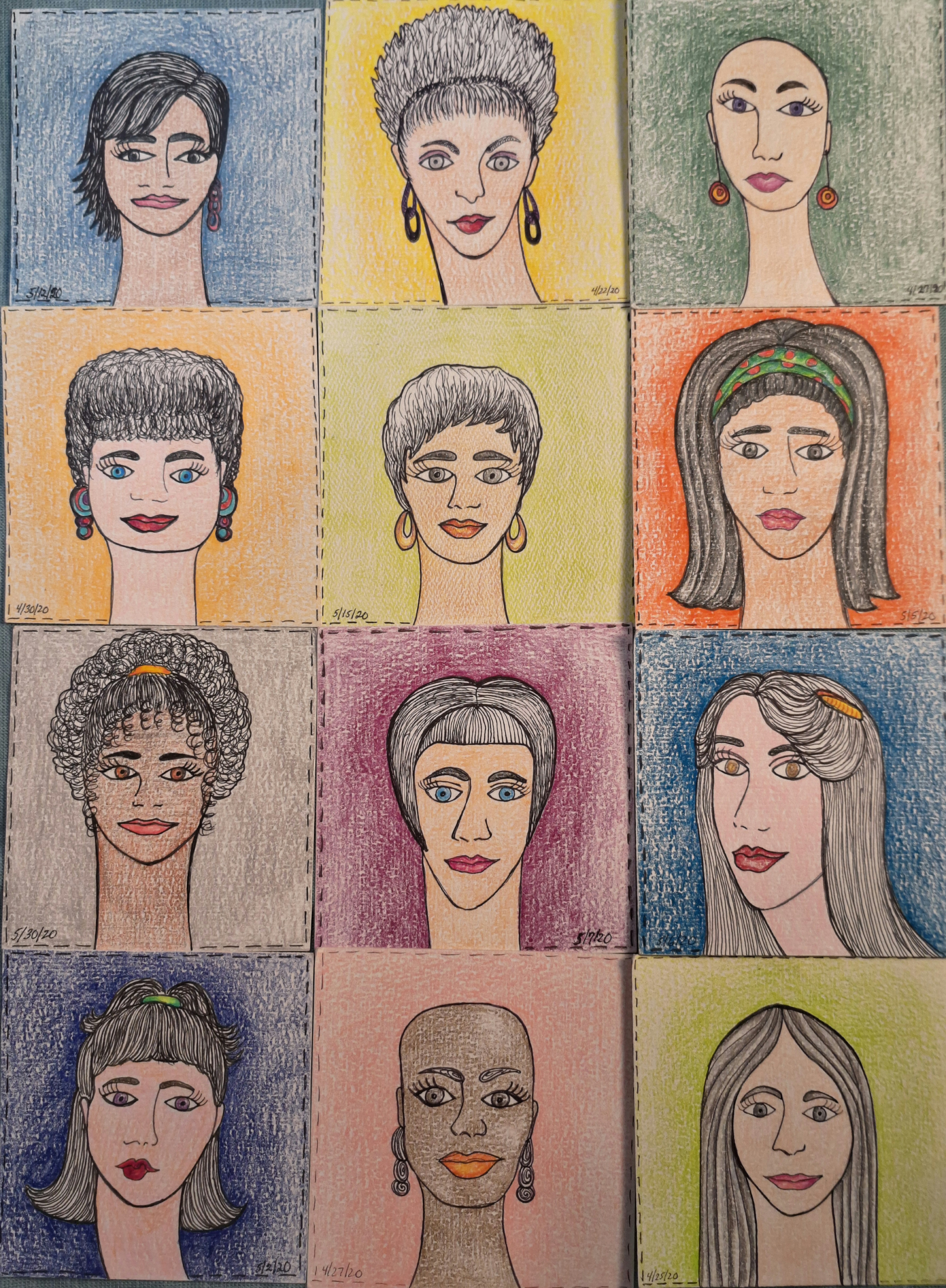 Wall art grid of 4×4 cafe hair-portraits